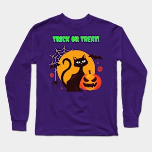 Halloween Trick or Treat spooky cat and pumpkin Long Sleeve T-Shirt